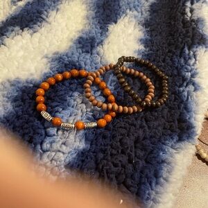 Chic Beaded Bracelet Trio - Brown, Tan, and Orange — Bundle